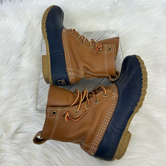 L.L.Bean Women’s 8” Unlined Bean Boots in Tan/Bright Navy/Gum Size 7N - Picture 9 of 12